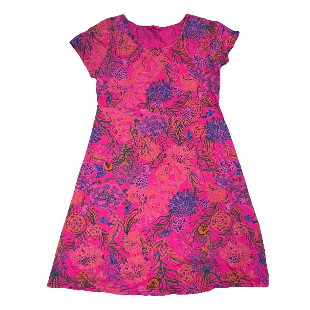 FRESH PRODUCE "OCEANSCAPE"  SASHA DRAPE TEE ON FLAMINGO FLATTERING S/M Small Med